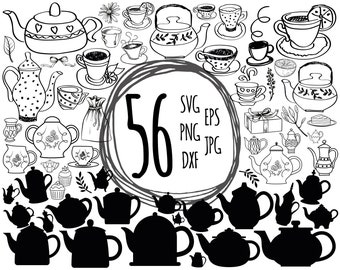 56 in 1 Coffee Tea Svg Cup Svg Bundle Tea Pot Clipart Cut Files England Svg Alice in Wonderland Svg Cutting files for Cricut and Silhouette