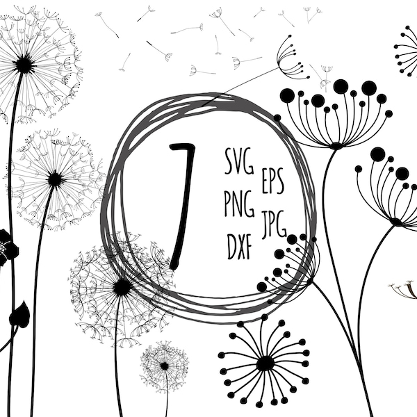 Flower SVG Dandelion Svg Floral Svg Dandelion Silhouette Clipart Stencil Vinyl Cut Files Iron Files Silhouette EP0436