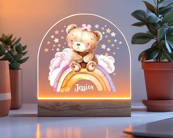 Fallover Personalized Night Light For Baby - Custom Name & Date LED Acrylic Lamp With Wood Base, Nursery Gift - View #7