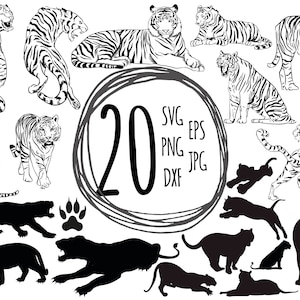 20 in 1 Tiger SVG Tiger Head Svg Animal Svg Zoo Svg Tiger Silhouette Wildlife Clipart Stencil Vinyl Cut Files Iron Files Silhouette EP0387