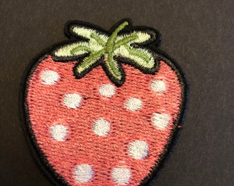 Pink Strawberry Patch Iron On Embroidered Patch