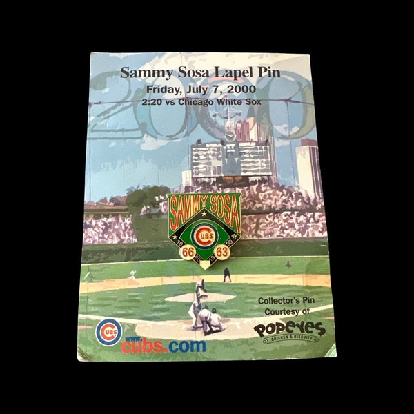 Sammy Sosa Cubs Pin 2000 v White Sox Original Card 66 homers 63 Homers on Pin