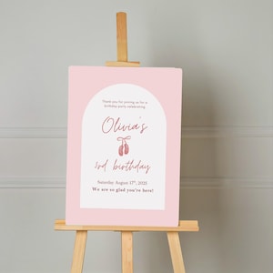 Ballerina Geburtstag Willkommensschild | Druckbare Party Dekoration | Personalisiertes Ballett-Party-Zeichen | Rosa Ballett-Thema
