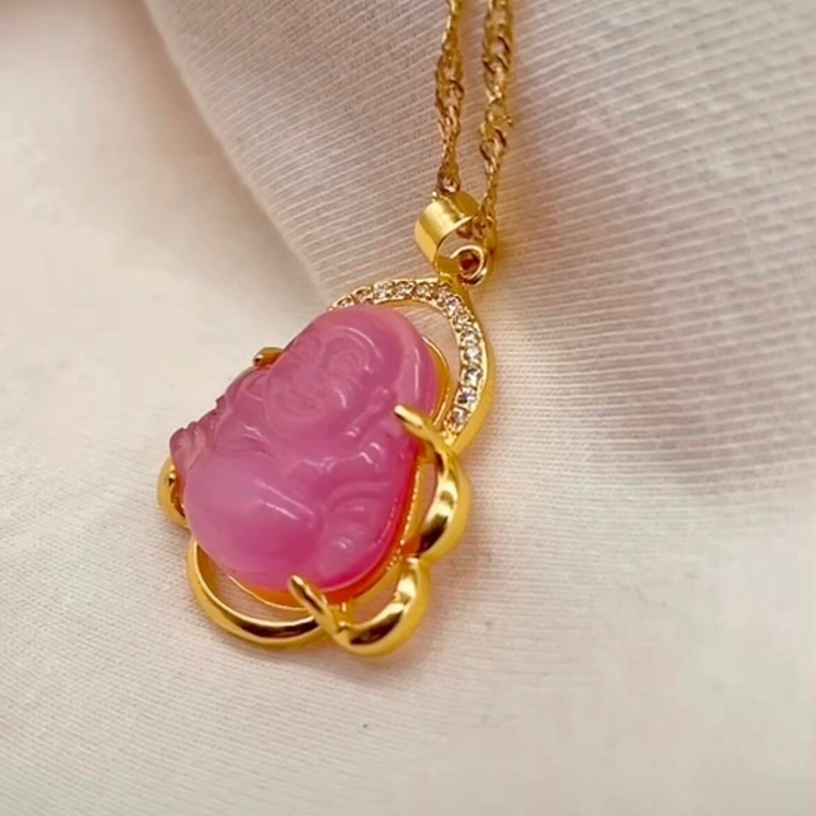 Buddha pink jade necklace Etsy