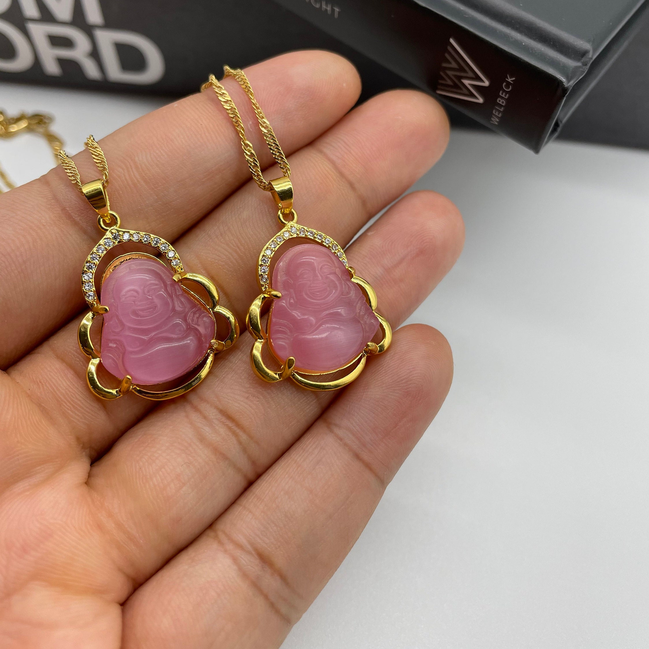 Buddha pink jade necklace Etsy