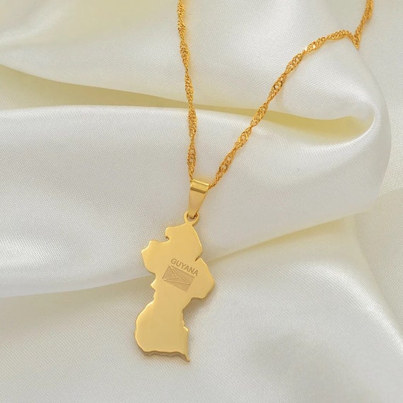 Guyana map necklace Guyanese jewellery gold map necklace Etsy