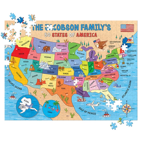 Personalized Puzzle | Custom Puzzle | 500 Piece Jigsaw Puzzle for Adults | 50 States USA Puzzle