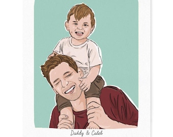 Baby and Dad Personalized Hand-Drawn Portrait – Traditional Art Style | 8 x 10 | 11 x 14 | 16 x 20 | I See Me!