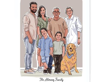 Family Personalized Hand-Drawn Portrait – Traditional Art Style | 8 x 10 | 11 x 14 | 16 x 20 | I See Me!