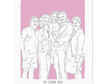 Family Personalized Hand-Drawn Portrait – Black Line Art Style | 8 x 10 | 11 x 14 | 16 x 20 | I See Me!