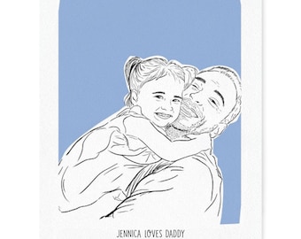 Baby and Dad Personalized Hand-Drawn Portrait – Black Line Art Style | 8 x 10 | 11 x 14 | 16 x 20 | I See Me!