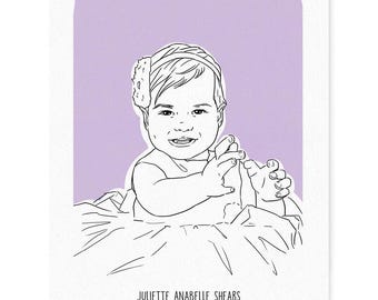 Baby Personalized Hand-Drawn Portrait – Black Line Art Style | 8 x 10 | 11 x 14 | 16 x 20 | I See Me!