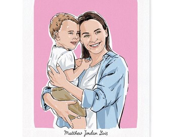 Baby and Mom Personalized Hand-Drawn Portrait – Traditional Art Style | 8 x 10 | 11 x 14 | 16 x 20 | I See Me!