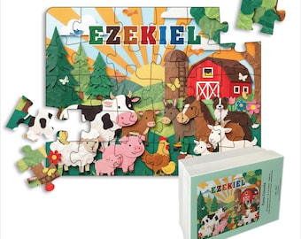 Personalized Puzzle for Kids | Name Puzzle | 30 Piece Jigsaw Puzzle, 14" x 11" (Horizontal/Landscape) | Customized Puzzle | Animal Friends