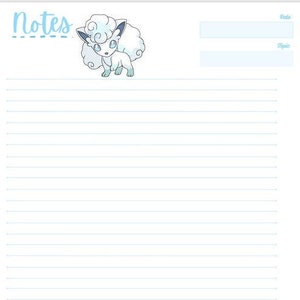 Alolan Vulpix-inspirerat utskrivbart anteckningspaket | PDF
