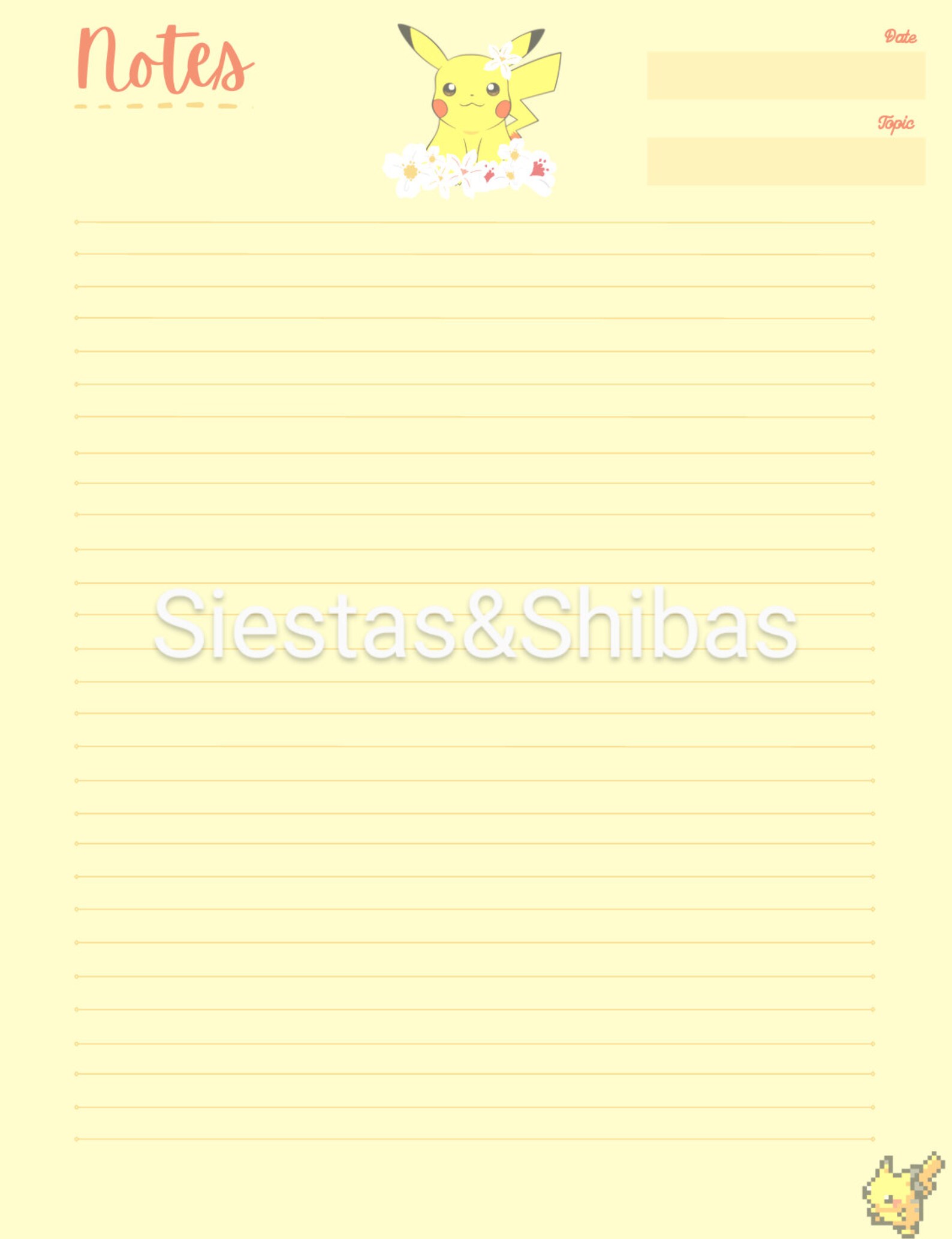 Pikachu Inspired Printable Note Taking Pack PDF | Etsy