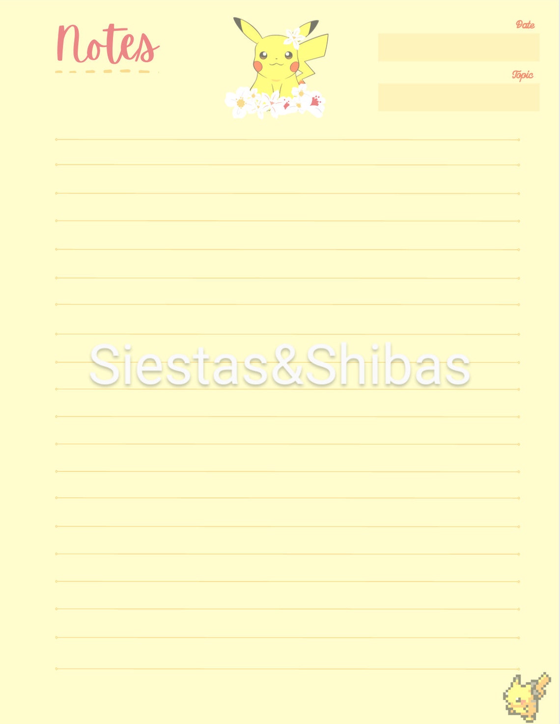 Pikachu Inspired Printable Note Taking Pack PDF - Etsy