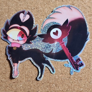 KeeKee Cat Hazbin Hotel Glitter Vinyl Sticker Waterproof, UV Proof, Car Sticker, Large