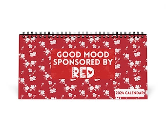 2024 Calendar, Red Gift, Red Calendar, Desk Calendar, Gift for Her, Red Lover Gift, Red Art Print, Funny Quotes, Teen Daughter Gift