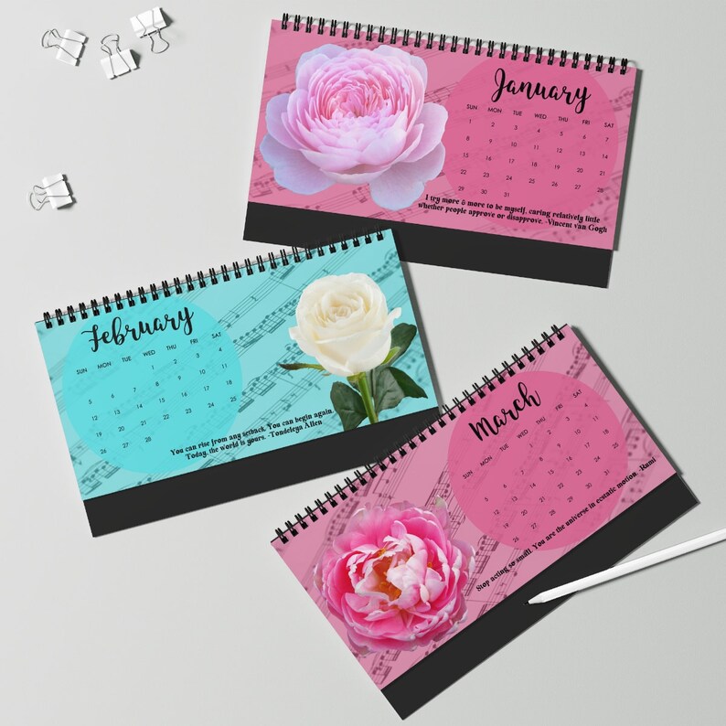 2023 Calendar 2024 Rose Calendar Inspirational Quotes Desk Etsy