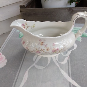 Vintage Booths&#39; Royal Semi Porcelain Pastel Rose Transferware Gravy Boat Staffordshire England