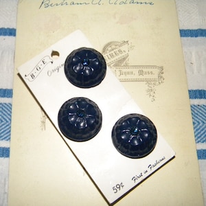 Vintage Button Card - B.G.E. Original Fancy Floral Rhinestone Shank Buttons - 1&quot; Buttons - Vintage Sewing - circa 1950&#39;s