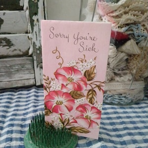 1950&#39;s Vintage Get Well Greeting Card, Pink Morning Glories, Unused