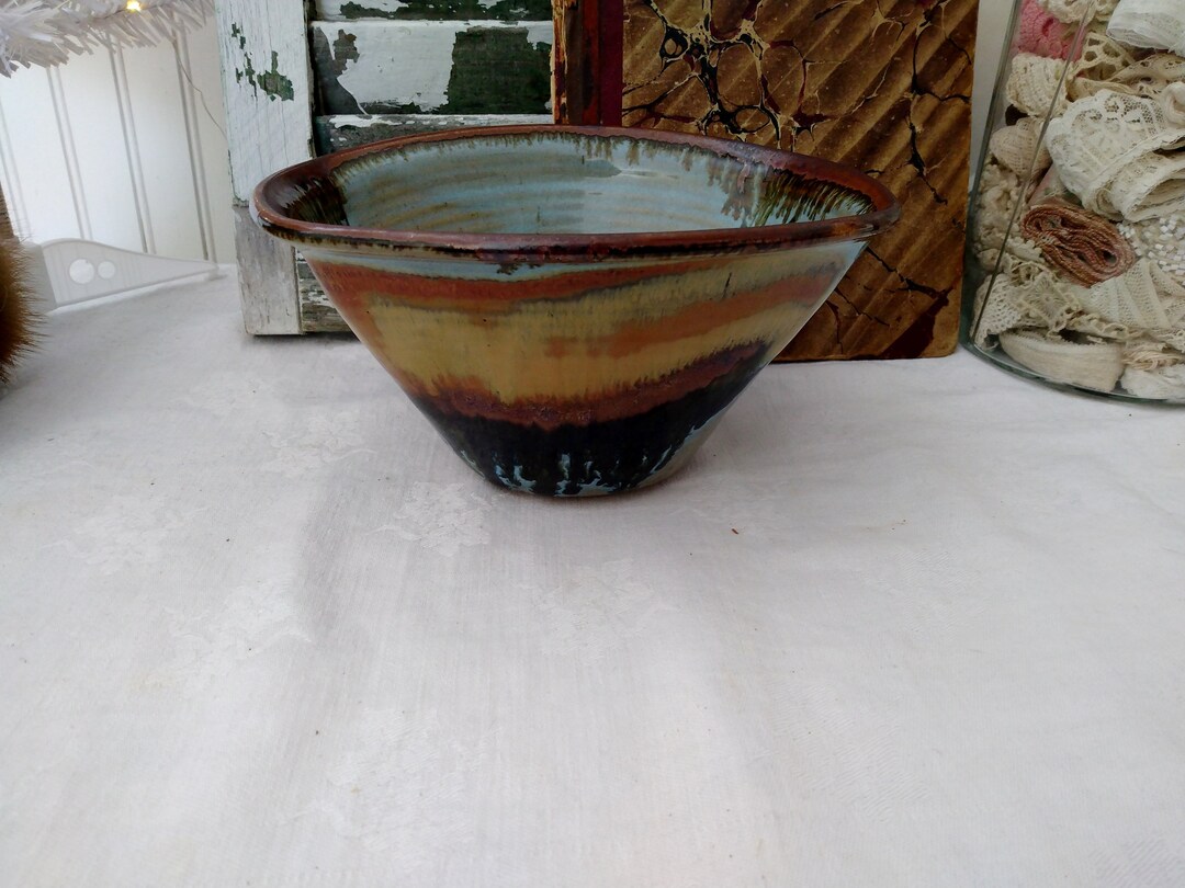 Art Pottery Decorative Drip Glaze Bowl Artist Signed - Etsy