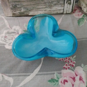 Vintage MCM Aqua Blue Art Glass Trinket Dish