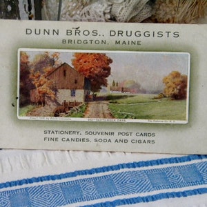 Antique 1908 Dunn Bros. Druggists Trade Card Bridgton, Maine - Collectible Edwardian Ephemera