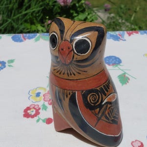 Vintage Tonala Mexican Folk Art Pottery Owl Figurine