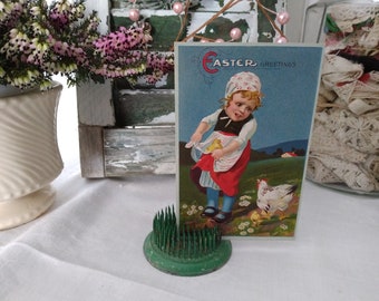 Antique Easter Postcard: Girl with Chicks, Spring Flowers (circa 1910)