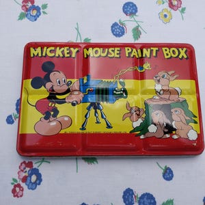Vintage Children&#39;s Watercolor Mickey Mouse Paint Box Childs Art Set Disney Paint Box England