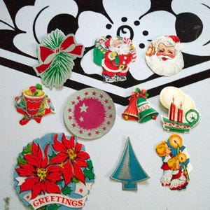 Lot of 10 Vintage Foil & Paper Gummed Seal Christmas Stickers NOS