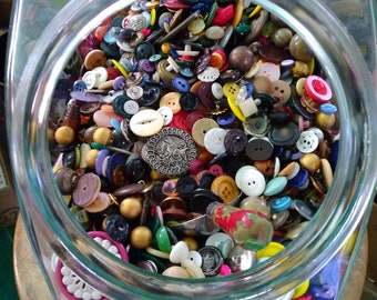 Mixed Vintage Button Lot  Assorted Buttons MOP Plastic Metal Fancy 1/2 Cup Random Scoop Buttons  Crafting Grab Bag circa 1930's to 1970's