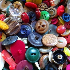 Mixed Vintage Button Lot  Assorted Buttons MOP Plastic Metal Fancy 1/2 Cup Random Scoop Buttons  Crafting Grab Bag circa 1930&#39;s to 1970&#39;s