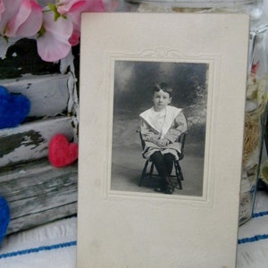 Antique Photo - Sitting Portrait of a Young Boy - Striped Jacket Wide Collar Shorts Stockings - circa 1900&#39;s 1910&#39;s