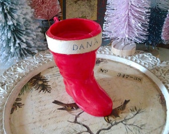 Vintage Rosbro Red Plastic Santa Boot Candy Container