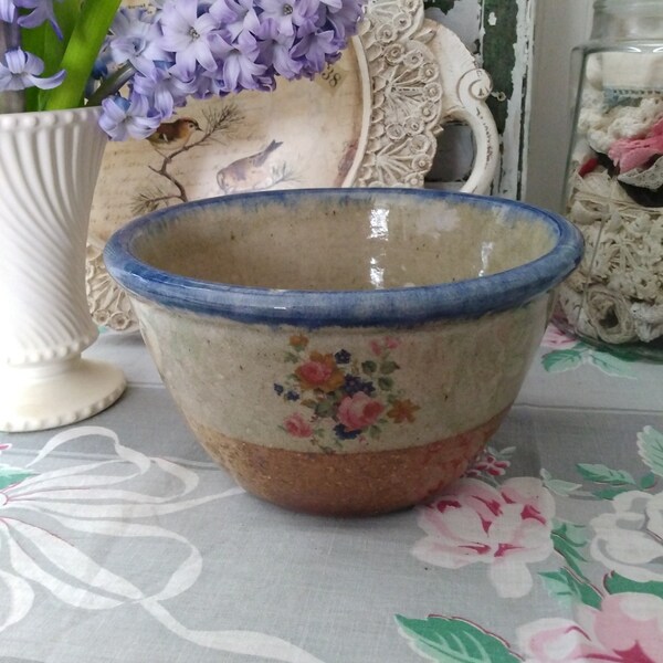 Vintage Monroe Salt Works Chippendale Rose Pottery Mixing Bowl