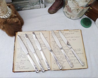 Vintage Merien Rosebud Sliver Plate Dinner Knives, Set of 6