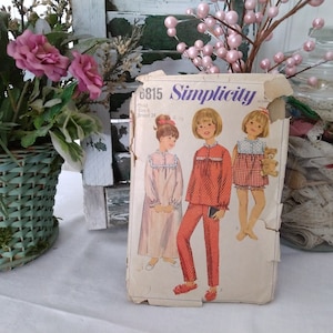 Vintage Simplicity Pattern 6815 - Child&#39;s Girls&#39; Nightgown & Pajamas - Complete Uncut circa 1966