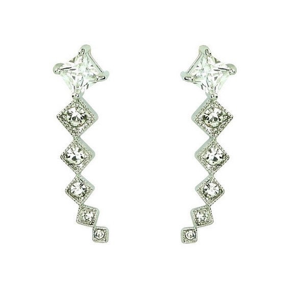 SUMMER LOVE 7 and 11 Crystals Ear Cuffs Hoop Climber Plated White Gold Zircon Silver Tone Hypoallergenic Earrings