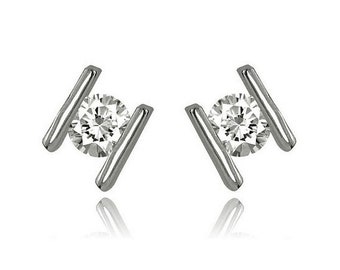 Delicate Elegance White Gold Plated Clear Cubic Zirconia Small 9mm Stud Earrings - Good Quality