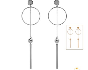Celebrity Long Chain Tassel Big Circle Hoop Novelty Minimal Geometric Punk Style Silver or Gold Color Drop Dangle Earrings