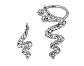 Asymmetric Snake Ear Cuff Wrap White Gold Plated Rhinestones Stud Earrings High Quality