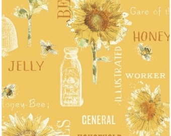 Sunflower and Bee Fabric: All Cotton Quilting Material