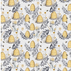 Beehive Floral Toile Cotton Fabric - Susan Winget Bee Hives - Gray