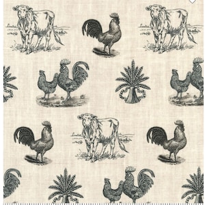 Farm Animal Cotton Fabric: Vintage Toile Print