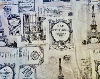 Paris Print Fabric, Paris Fabric, Eiffel Tower Fabric, French Toile, Quilting Cotton, Sewing Fabric, Craft Supplies, Vintage Fabric