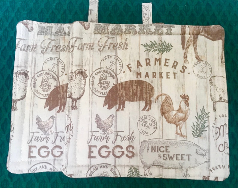 Farm Animals Modern Farmhouse Kitchen Accessory Handmade Pot Holders Set of 2, Farmhouse Style Pot Holder, Farming Gifts, New Home Gift image 4